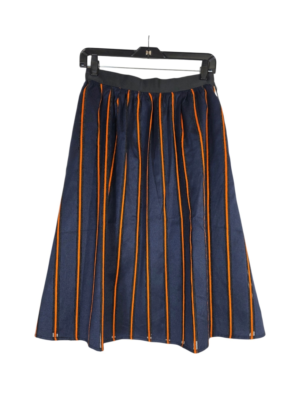 FRNCH Navy Midi Skirt with Orange Vertical Stripes